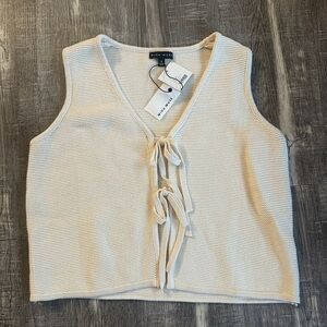 Cream Knit Tie-Front Top